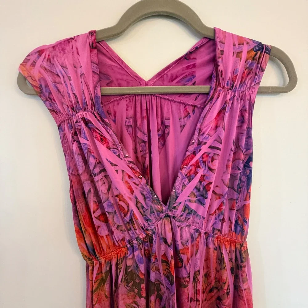 Hale Bob Dress Women Small Pink Abstract Print Stretch Whimsigoth Indie Boho Y2K - Picture 2 of 9